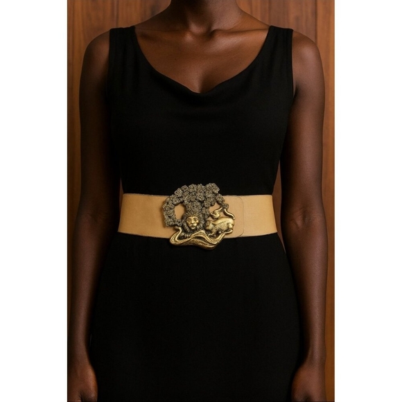 Buxton Accessories - Vintage Buxton Belt Buckle “Lion and Lamb” Gold-Tone Collectible Americana